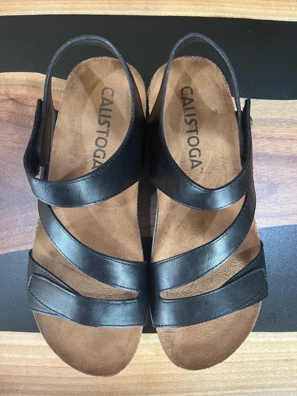 Women's Calistoga Biscotti Black Vegan Leather Strappy Sandals